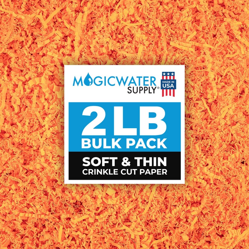 MagicWater Supply Soft & Thin Crinkle Cut Paper - 2 LB - Orange - Paper Shred Filler for Gift Wrapping, Basket Filling, Birthdays, Weddings, Anniversaries, Valentines Day, and other occasions - Image 1